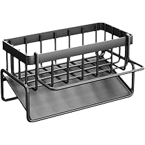 Organisateur D'évier FHISKUNYU Noir - Porte-éponge Autovidant + Range-liquide Vaisselle - Ajustable 25-40cm