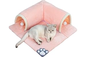 KMQRDZI Cama túnel para gatos, 2 en 1, túnel de juego para gatos con alfombra, extraíble gatito Pet Play Tube – Lavable para gatitos con pelota, alfombra para gatos, 50 x 50 cm (rosa)