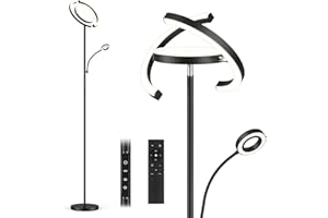 FIMEI Floor Lamp, with 3 Independently Operated Lights, Uplighter Floor Lamp, Stepless Dimming & 3000k- 6000k Color Temperatures, Remote & Touch Control, Modern Standing Light for Living Room, 35W