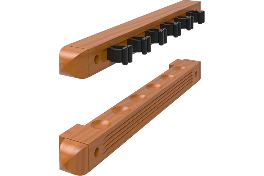 Fat Cat 2-Piece Wall Mounted Hardwood Billiard/Pool Cue Rack, Holds 6 Cues