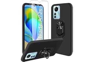 JDXHFF Hülle Kompatibel mit ZTE Blade A72S (6.75") Schwarz und 360° Drehbarer Ständer und Panzerglas Displayschutzfolie - Schutzhülle Weich Silikon Flexibel TPU Tasche Case Black