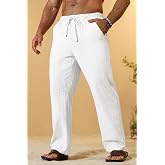 Ghassy Co. Erkek%100 Cotton Muslin Keten Karışım Rahat Ultra Hafif Ev İ&ccedil;i/Dışı Keten Pantolon