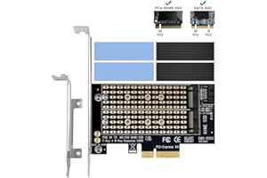 Dual M.2 PCIe-Adapter mit Kühlkörper, 6amLifestyle M2 NGFF-SSD und NVME-SSD zu PCI-e 3.0 x4-Hostcontroller-Erweiterungskartenunterstützung M.2 M Key SSD 2280 2260 2242 2230 mit Low Profile Bracket