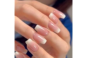 AGASAR 24pcs French Tip False Nails Medium Coffin, White Pink Ombre Press on Nails Stick on Nails Removable Glue-on Nails Fake Nails Acrylic Full Cover Nails Women Girls Nail Art Accessories