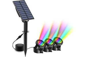 T-SUN Luces solares para estanques, 3 luces para estanques Lámpara sumergible 18 LED Proyector de luz RGB Cambio de color IP65 Foco solar impermeable para jardín al aire libre Patio Iluminación.