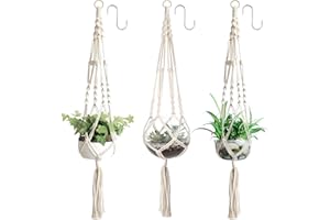 LUMOOM Lot de 3 suspensions en macramé - Décoration bohème - Corde en coton - Suspension intérieure - Pour l'intérieur, l'extérieur, le balcon, le jardin, la fenêtre