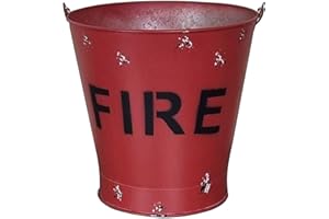 Homesdirect365 Red Iron Fire Bucket | Coal Bucket | Fireplace Accessories | Ash Bucket | Kindling Bucket | Coal Store | Fire Ash Bucket | Metal Buckets for Hot Ash | Log Burner Accessories