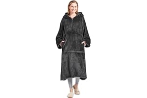 ‎CASOFU CASOFU Decke mit Ärmeln und Kapuze Hoodie, Damen Herren XXL Kuscheldecke Lang Deckenpullover zum Anziehen Erwachsene Tragbare, Dunkelgrau Wearable Blanket mit Tasche Reissverscluß