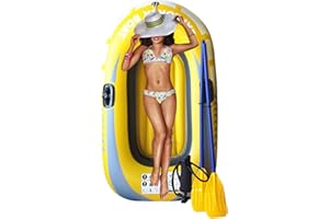 JOBERIO Rowing Inflatable Rafts, 1/2 Person Inflatable Dinghy Boat, Heavy Duty Fishing Air Kayak with Double Air Doors, PVC Double Thickened Folding Kayak with 2 Paddles/Air Pump/Patch Pack for Adults