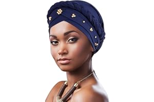 DRESHOW 1 Stück Afrikanischer Damen Turban Geflecht Kopfbedeckung Kopftücher Chemo Kappe Vorgebunden Beanie Mütze Kopfwickel Schlafmütze