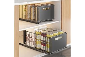 YunNasi Organizador de Gabinete Extraíble con Estantes de Almacenamiento Deslizantes, Organizador de Armario, Cesta Deslizante para Cocina, sin taladrar ni clavar (Negro, 2Bloque 38D X 25W X19H CM)