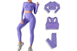 DONYKARRY 2/3set di Abbigliamento Sportivo da Palestra Senza Cuciture, Yoga Gym Leggings da Yoga a Vita alta e Reggiseno Sportivo e Top Sportivo