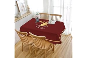 Fansu Rectangular Tablecloth Waterproof Cotton and Linen Christmas Cartoon Printed Red Easy Care Wipe Clean Table Cover,Decorative for Garden Kitchen Party Banquet (Reindeer,90x90cm)