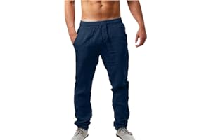 Fulidngzg Pantaloni Casual da Uomo in Lino e Cotone Yoga Elastici in Vita Pantaloni Estivi Uomo Lunghi Lino Loose Fit Cotone Pantalone Comodi Pantaloni con Tasconi Uomo
