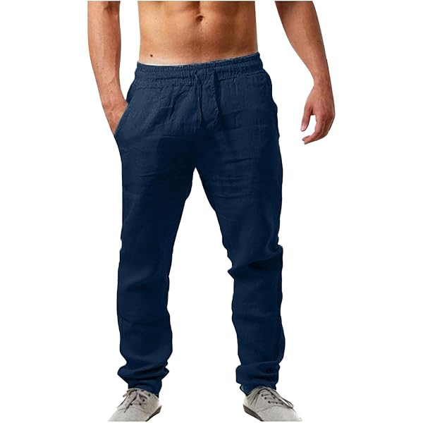 Générique Pantalon Homme Ete, Pantalon Homme En Lin Et Coton Avec Poches Ceinture Élastique Et Cordon De Serrage Jogging Ete Leger De Yoga Plage Fluide Uni Costume Lin