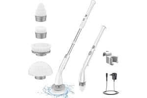 ‎LABIGO LABIGO Elektrische Reinigungsbürste, Electric Spin Scrubber Schnurlos Mit 4 Austauschbaren Bohrbürstenköpfen und Verstellbaren Teleskopstangen, Reinigungsbürste Elektrisch für Bad,Fliesen,Boden(Weiß)