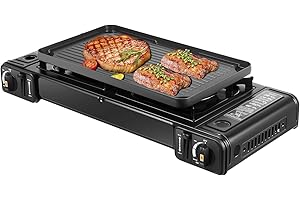 CHIMHOON Réchaud à gaz portable à 2 flammes - En aluminium - Avec plaque de cuisson pour pique-nique