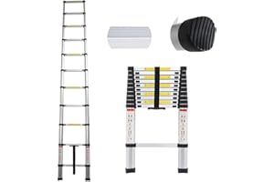 HUINI 3,2m Teleskopleiter Aluleiter Dachbodenleiter Ausziehbare Stufen Mehrzweckleiter Tragbare leichte kompakte Leiter Antirutsch Auszugsleiter 150 Kg Belastbar