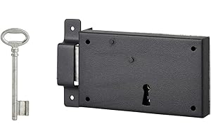 THIRARD - Serrure Horizontale en Applique à Clé pour Porte de Cave - Pêne Seul - Gauche - Axe 80 mm - 140 x 80 mm - Noir - 1 Clé - Installation Facile -Verrouillage Efficace