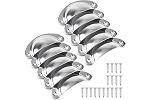 FODLON 10 Pack Drawer Handles, Chrome Cabinet Handles, Iron Shell Pull Cupboard Door Handles, Cup Handles with Screws, Pull Knobs for Kitchen Cupboard,Wardrobe,Furniture,Dresser Drawer (Chrome White)