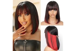 RXY 2x4 Bob Straight 180% Density 1B/Red Butterfly Courte Bob Wig Human Hair Wig With Bangs Perruque Femme Naturelle Brésilien Glueless Wig Perruque Cheveux Humain 14 Pouces