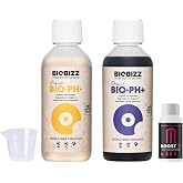GROWMANIA Biobizz pH + Plus 250ml + pH - Less 250ml Liquid + Up Nutrients Boost Up + Measuring Cup | Superpack Ph up and Ph D
