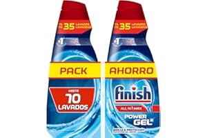 Finish All in 1 Max Power Gel Brillo&Protección, Detergente Gel para el Lavavajilla, 2 unidades - Total 70 lavados