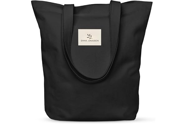 Emma Jonasson Tote Bag Femme - Sac Tissu avec Fermeture éclair et Poche intérieure - Sac en Toile Femme - Aestetic Coton Bag - Canvas Sac Tote Bag - sac de course - sac cabas
