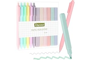 Dacono Confezione da 6 Evidenziatori Pastello con 6 Penne Fineliner Nere, Penne Gel Estetiche, Penne Gel Estetiche Punta Fine 0,5 Colori Delicati Assortiti, Senza Sbavature, Scrittura Morbida