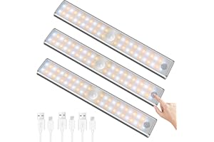 HAOTAO 19CM Motion Sensor Cupboard Lights with Touch Control, 48 LED 11000K 1500mAh Under Cabinet Light USB Rechargeable Battery Light, Dimmable Under Cupboard Light for Closet Wardrobe Stairs Kitchen