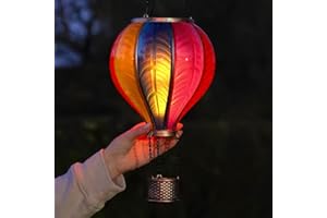 Festive Lights - 62cm Solar Power XL Rainbow Stain Cool Fiesta Realistic Flame Outdoor Hanging SMD LED Hot Air Balloon Lantern - Multicoloured Glass Effect Flaming Garden Light with Handle
