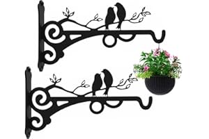 Qktxktzy Sturdy Hanging Basket Brackets for Plants, Heavy Duty Solid Metal Hangers Outdoor Indoor Decor, Wall Mounted Hooks for Garden Flowers/Chimes/Lantern/Light/Bird Feeder, Pack of 2 Black