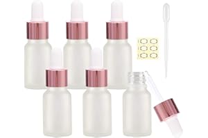 Alledomain 6Pcs, 10ml Frosted Glass Bottles with Dropper Pipettes, Mini Empty Dropper Bottles Rose Gold Metal Cap Refillable Sample Container for Essential Oils/Massage Oil/Chemical Liquid
