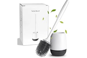 MEKEET Brosse WC, Brosse de Toilette en Silicone, Brosse Toilettes à Manche Long, Brosses de Toilette et Les détenteurs améliorés Silicone Toilette Brosses Holder Set, Balai Toilette WC et Support