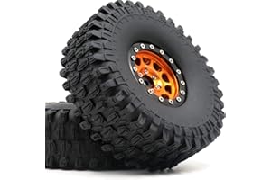 hobbysoul 2pcs RC 1.9 Super Swamper Crawler Tires Tyre 120mm & Aluminum 1.9 Beadlock Wheel Rim Orange/Black Color
