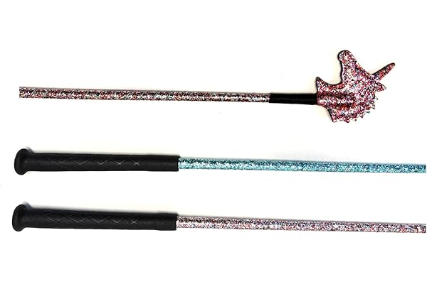 JA Horse - Cravache pour enfants avec motif licorne pailleté et fleur (63 licornes roses)