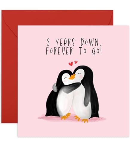 Central 23 1e trouwverjaardagskaart voor echtgenoot vrouw - 1 jaar voor altijd om te gaan - Pinguïn jubileumkaart voor vriend vriendin paar - wordt geleverd met stickers
