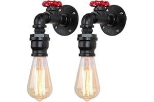 iDEGU Lot de 2 Applique Murale Industrielle, Vintage Lampe Murale Style de Tuyau Rétro Art Déco Lampe de Mur pour Bar Cuisine Restaurant Café Couloir (Noir, Robinet L)
