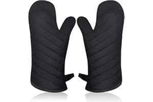 AYADA Ofenhandschuh, hitzebeständig, Ofenhandschuh, Topflappen, Topflappen, Topflappen, isolierend, dick, Langer Handschuh, für Grill, Kochen, Küche, Schwarz, 1 Paar