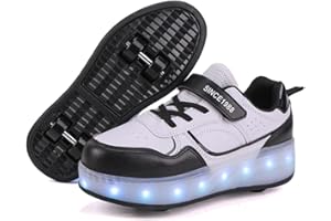 Mateju Enfants Chaussures à roulettes Filles Garçons Chaussures de Skateboard 4 Roues Réglables, Basket Patins à roulettes, Qui Brille Multifonctions Extérieur Chaussures de Sport