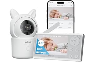 ieGeek Camara Vigilancia Bebe 360º Type-C 1080P Vigilabebes con Camara, 4,3" 3000mAh Pantalla LCD, App Remoto, 4X, Voz Dual, Seguimiento Automático, Detección Movimiento y Ruido, Mascotas, Ancianos