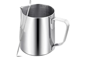 LIFHAP Milk Frother Jug Coffee Machine,350ml/12oz 304 Stainless Steel Milk Pitcher Cup with Decorating Pen,Metal Barista Accessories Cappuccino Latte and Espresso,Dishwasher Safe
