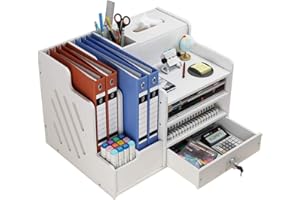 NUODWELL Weißer Schreibtisch-Organizer mit großer Kapazität, Schreibtisch-Ordner fürs Büro, Schreibtisch-Ablage zur ordentlichen Aufbewahrung von A4-Papier, Stiften, Büchern, Briefen, Dokumenten, PB07-2