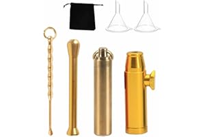 Wjelet Juego de 4 dosificadores de tabaco dorados con tubo de extracción y mini embudo, juego de dosificador con bolsa de terciopelo, botella de almacenamiento portátil