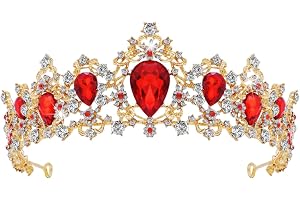 Kristallkrona damer röda diadem barockkrona vintage tiara för bröllop, födelsedag, karneval, fester, bankett, prinsessa och b