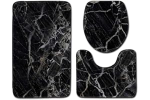 Homieco Tappeto da Bagno in Marmo Set di tappetini da Bagno Antiscivolo a 3 Pezzi, Coperchio del per WC, Tappeto a Forma di U, Accessori da Bagno Morbidi