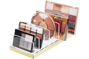 mDesign Stylowy stojak na palety cieni – Organizer na kosmetyki do makijażu z 9 przegródkami – Plastikowy stojak na kosmetyki – Przeźroczysty/jasny mosiądz