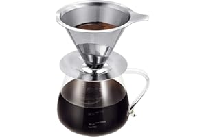 VEVOUK Goteador de café con jarra de vidrio de borosilicato - Filtro sin papel de acero inoxidable resistente a la oxidación, colador manual de vidrio, cafetera de goteo a mano, 20 onzas, 600 ml