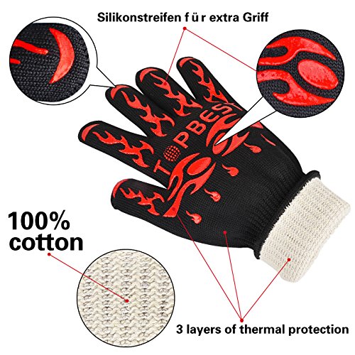 Topbest Hohe Qualität Grillhandschuhe(2er Set) mit Kostenlosen Bear Paws-EN407 Beglaubigte Extrem Hitzebeständige Backhandschuh, Küchenhandschuhe,Ofenhandschuhe – Eine Größe passt fast allen - 3