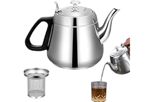 BOMMFU Théière En Acier Inoxydable Avec Infuseur Theière Inox Avec Infuseur 1,5 L Bouilloire Haute Capacité, Bouilloire Sûre Pour Faire Bouillir De L'eau Chaude, Cuisinière, Camping
